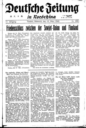 Deutsche Zeitung in Nordchina vom 13.03.1940