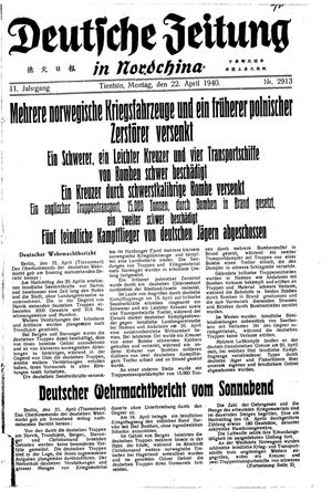 Deutsche Zeitung in Nordchina vom 22.04.1940