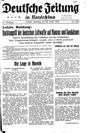 Deutsche Zeitung in Nordchina vom 23.04.1940