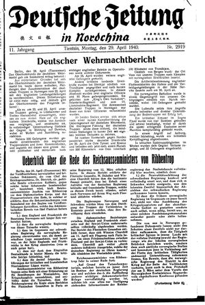 Deutsche Zeitung in Nordchina vom 29.04.1940