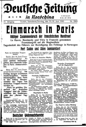Deutsche Zeitung in Nordchina vom 15.06.1940