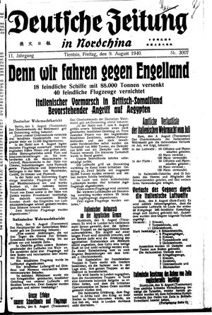 Deutsche Zeitung in Nordchina vom 09.08.1940