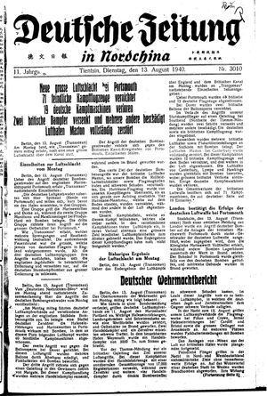 Deutsche Zeitung in Nordchina vom 13.08.1940