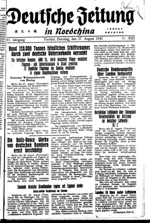 Deutsche Zeitung in Nordchina vom 27.08.1940