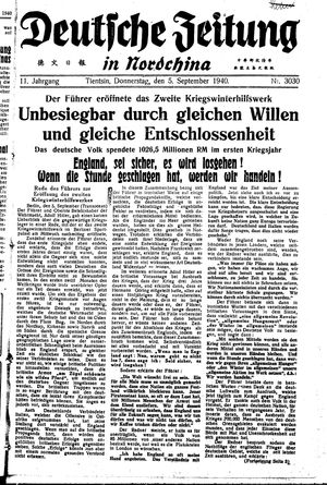 Deutsche Zeitung in Nordchina vom 05.09.1940