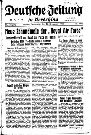 Deutsche Zeitung in Nordchina vom 12.09.1940