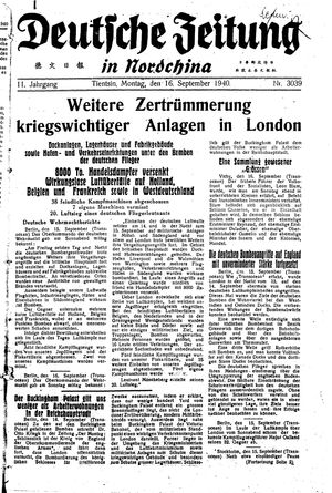 Deutsche Zeitung in Nordchina vom 16.09.1940