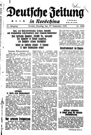 Deutsche Zeitung in Nordchina vom 17.09.1940