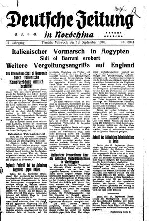 Deutsche Zeitung in Nordchina vom 18.09.1940