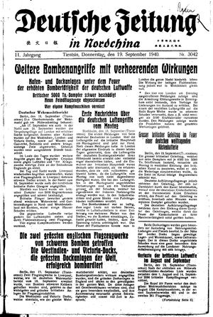 Deutsche Zeitung in Nordchina vom 19.09.1940