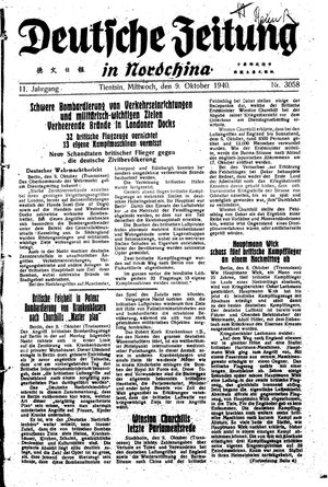 Deutsche Zeitung in Nordchina vom 09.10.1940