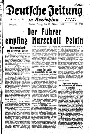 Deutsche Zeitung in Nordchina vom 25.10.1940