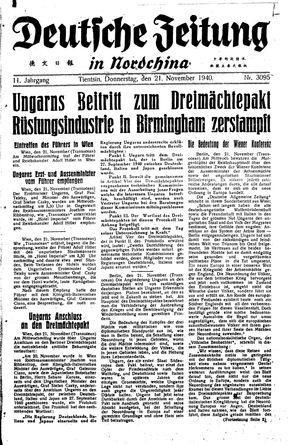 Deutsche Zeitung in Nordchina vom 21.11.1940