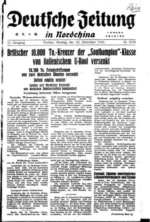 Deutsche Zeitung in Nordchina vom 16.12.1940