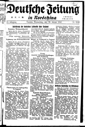 Deutsche Zeitung in Nordchina vom 16.01.1941