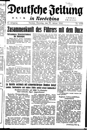 Deutsche Zeitung in Nordchina vom 21.01.1941