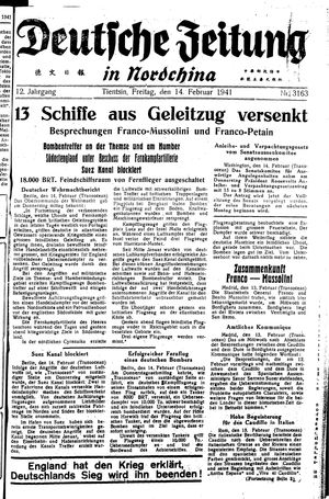 Deutsche Zeitung in Nordchina vom 14.02.1941