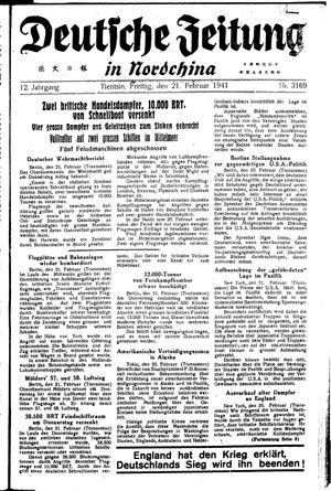 Deutsche Zeitung in Nordchina vom 21.02.1941