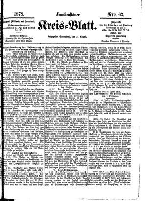 Frankensteiner Kreisblatt vom 03.08.1878