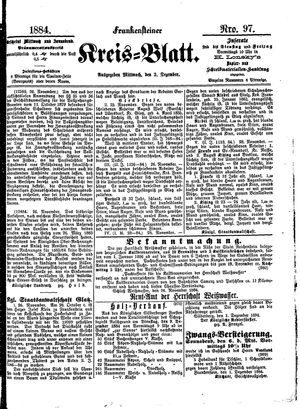 Frankensteiner Kreisblatt vom 03.12.1884