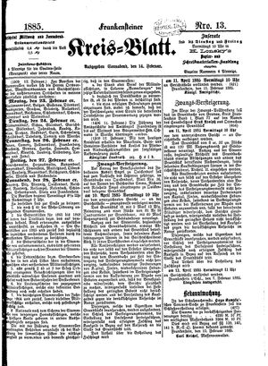 Frankensteiner Kreisblatt vom 14.02.1885