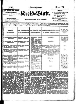 Frankensteiner Kreisblatt vom 16.09.1885