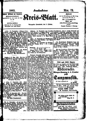 Frankensteiner Kreisblatt on Oct 3, 1885