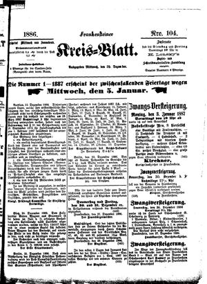 Frankensteiner Kreisblatt vom 29.12.1886