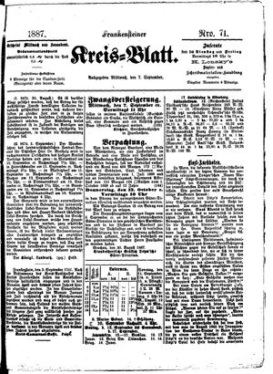 Frankensteiner Kreisblatt vom 07.09.1887