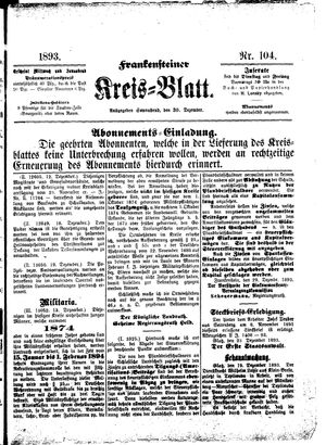 Frankensteiner Kreisblatt vom 30.12.1893