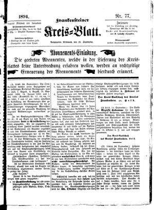 Frankensteiner Kreisblatt on Sep 26, 1894