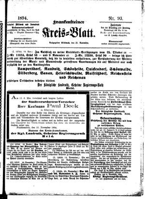 Frankensteiner Kreisblatt vom 21.11.1894