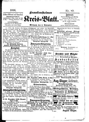 Frankensteiner Kreisblatt on Nov 4, 1896