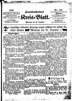 Frankensteiner Kreisblatt vom 23.12.1896