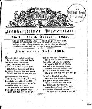 Frankensteiner Wochenblatt on Jan 4, 1837