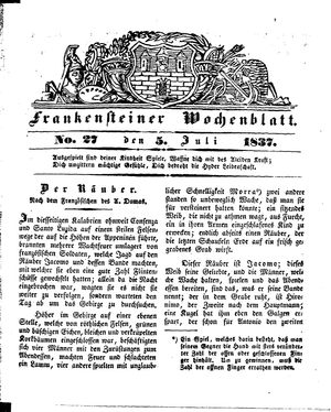 Frankensteiner Wochenblatt on Jul 5, 1837