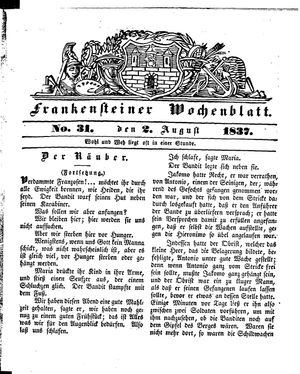 Frankensteiner Wochenblatt vom 02.08.1837