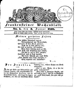 Frankensteiner Wochenblatt vom 03.01.1838