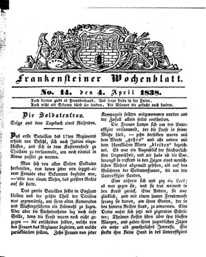 Frankensteiner Wochenblatt vom 04.04.1838