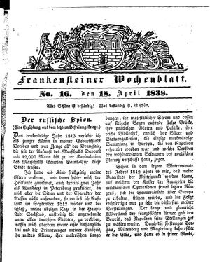 Frankensteiner Wochenblatt vom 18.04.1838