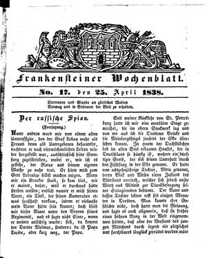 Frankensteiner Wochenblatt vom 25.04.1838