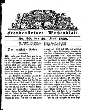 Frankensteiner Wochenblatt vom 16.05.1838