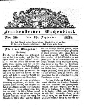 Frankensteiner Wochenblatt vom 19.09.1838