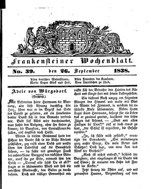 Frankensteiner Wochenblatt vom 26.09.1838