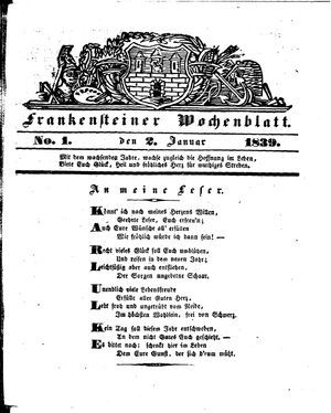 Frankensteiner Wochenblatt on Jan 2, 1839