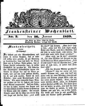 Frankensteiner Wochenblatt vom 16.01.1839