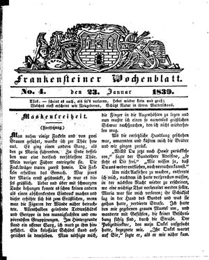 Frankensteiner Wochenblatt vom 23.01.1839