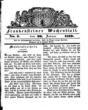 Frankensteiner Wochenblatt on Jan 30, 1839