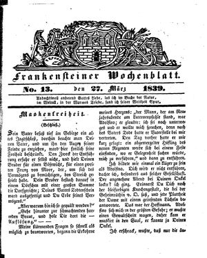 Frankensteiner Wochenblatt vom 27.03.1839