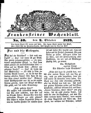 Frankensteiner Wochenblatt on Oct 2, 1839